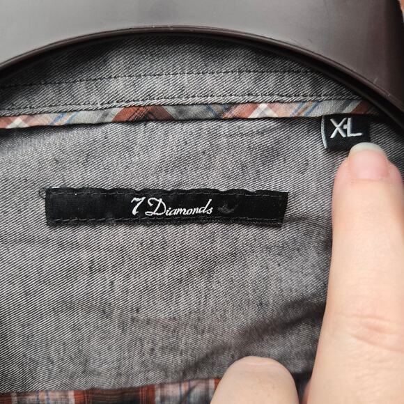7 Diamonds Brown Plaid Button Front Shirt Size XL - Picture 3 of 5